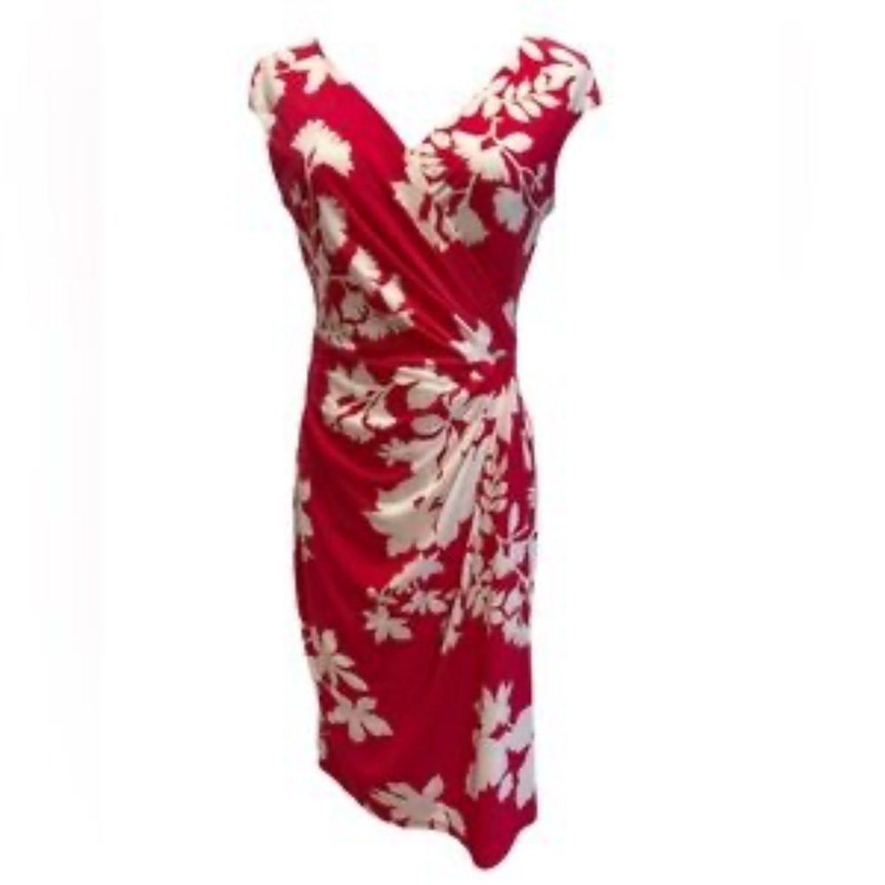 American Living | Fuschia pink and White faux wrap Midi Dress